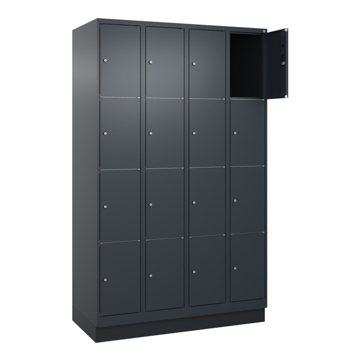 C+P Schließfachschrank Classic PLUS, Sockel, 4 Abteile, 1950x1200x500mm, 7016/70 Innenhöhe Gefach oben (oberes 453 mm Front RAL 7016 Anthrazitgrau