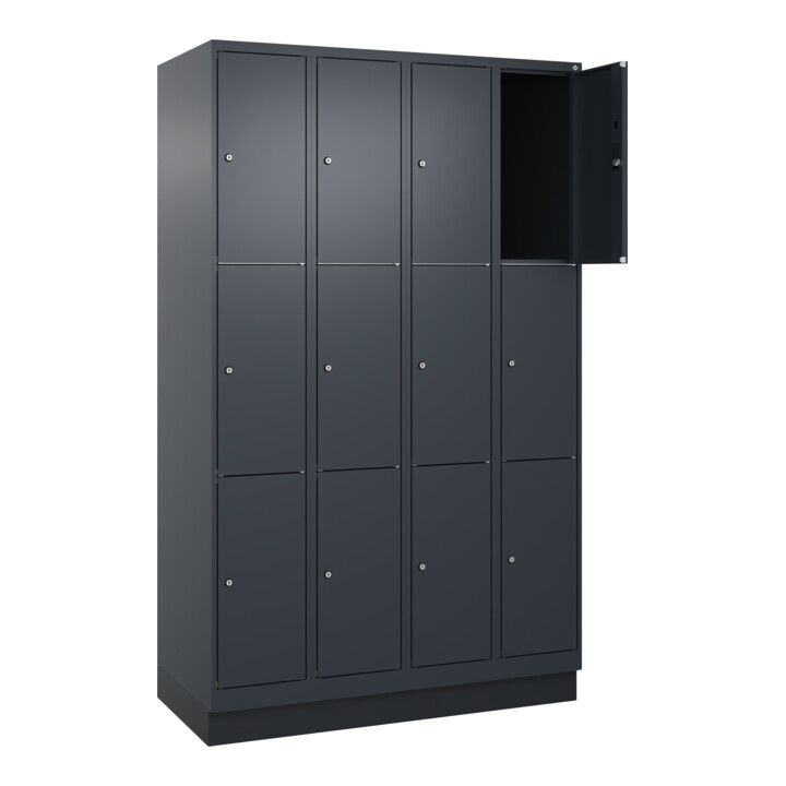 C+P Schließfachschrank Classic PLUS, Sockel, 4 Abteile, 1950x1200x500mm, 7016/70 Innenhöhe Gefach oben (oberes 599 mm Front RAL 7016 Anthrazitgrau