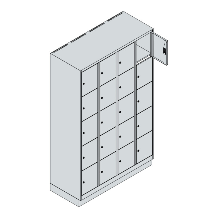 C+P Schließfachschrank Classic PLUS, Sockel, 4 Abteile, 1950x1200x500mm, 7035/00 Innenhöhe Gefach oben (oberes 365 mm Front 1108060 RDS Viridingrün