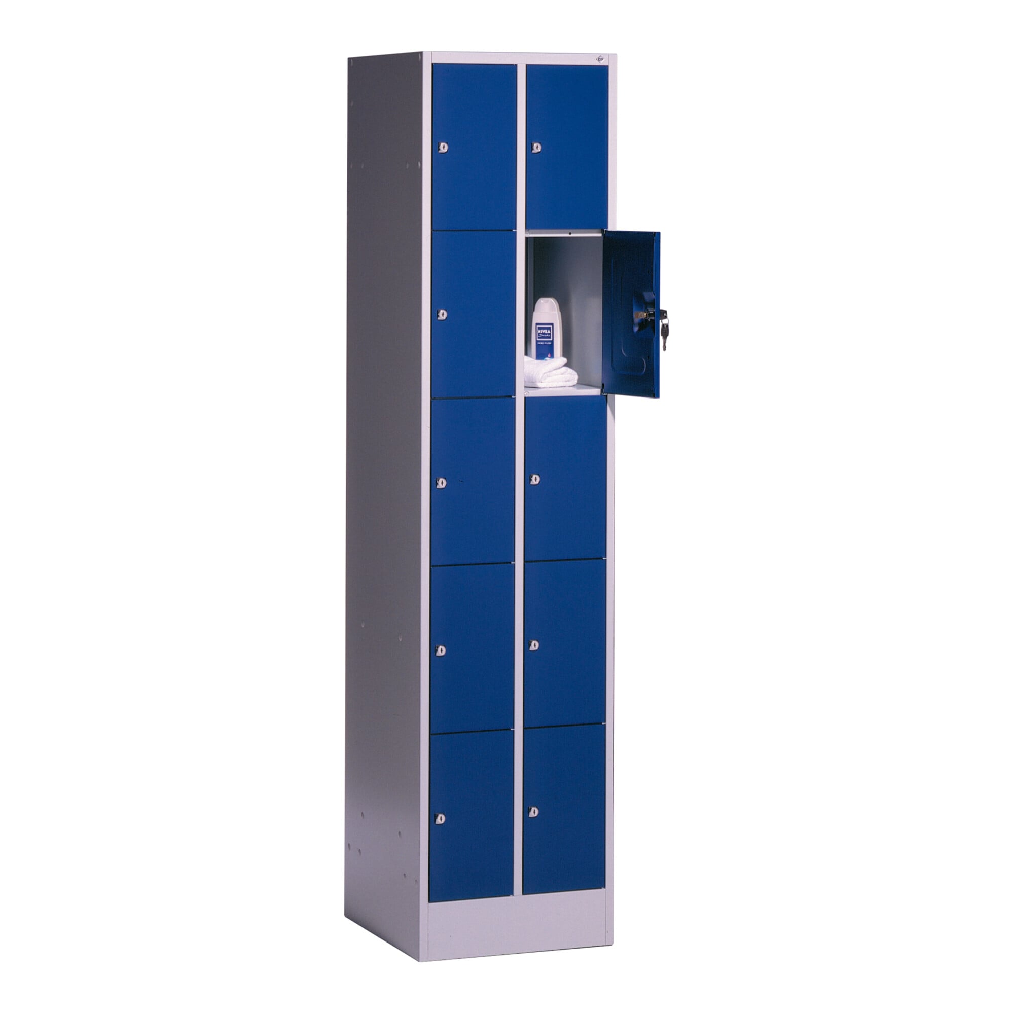 C+P Schließfachschrank Intro, 10 Fächer, H1950xB620xT500mm Front Enzianblau Korpus Lichtgrau ; C + P Möbelsysteme