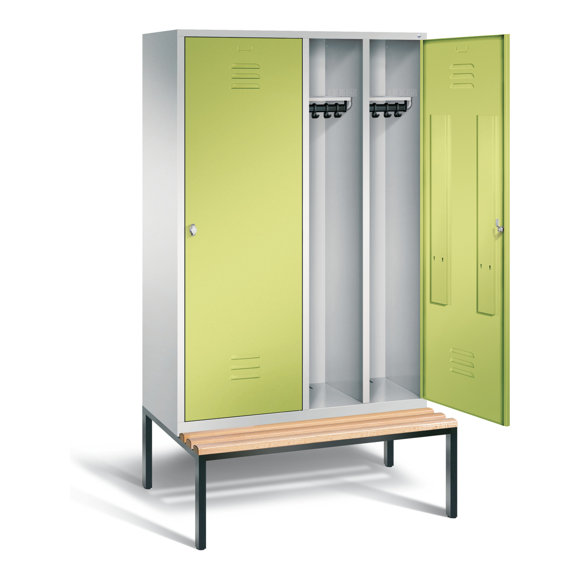 C+P Schwarz-Weiss-Spind Classic, H2090xB1190xT815mm, Front Viridingrün, Korpus Lichtgrau, Gestell Schwarzgrau (8250-40) ; C + P Möbelsysteme