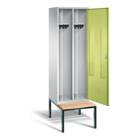 C+P Schwarz-Weiss-Spind Classic, H2090xB610xT815mm, Front Viridingrün, Korpus Lichtgrau, Gestell Schwarzgrau (8250-20)