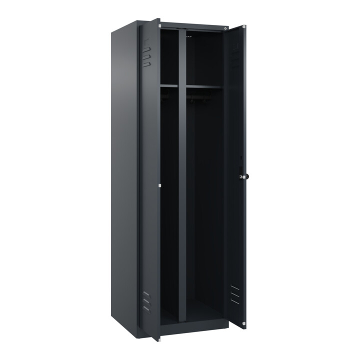 C+P Schwarz-Weiß-Spind Classic PLUS, 2 Abteile, 1850x600x500mm, 7016/7016 Verschluss Sicherheits-Drehriegel