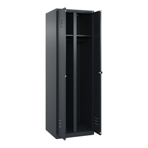 C+P Schwarz-Weiß-Spind Classic PLUS, 2 Abteile, 1850x600x500mm, 7016/7016 Verschluss Sicherheits-Drehriegel