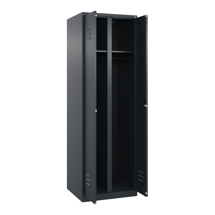 C+P Schwarz-Weiß-Spind Classic PLUS, 2 Abteile, 1850x600x500mm, 7016/7016 Verschluss Zylinderschloss