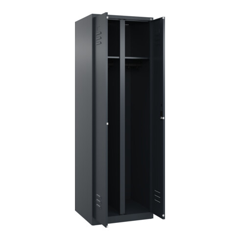C+P Schwarz-Weiß-Spind Classic PLUS, 2 Abteile, 1850x600x500mm, 7016/7016 Verschluss Zylinderschloss