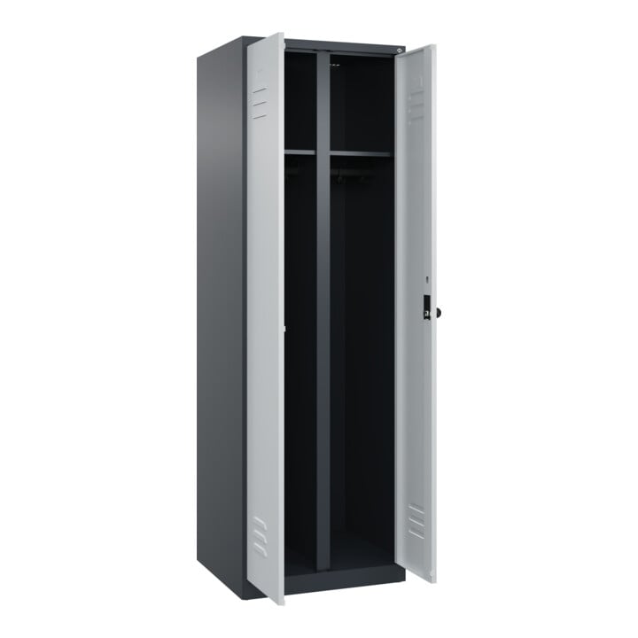 C+P Schwarz-Weiß-Spind Classic PLUS, 2 Abteile, 1850x600x500mm, 7016/7035 Verschluss Sicherheits-Drehriegel