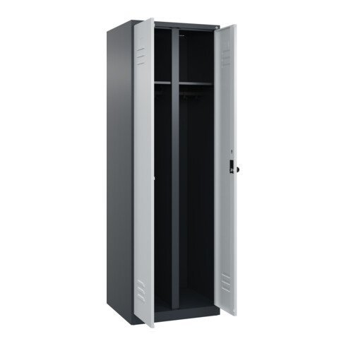 C+P Schwarz-Weiß-Spind Classic PLUS, 2 Abteile, 1850x600x500mm, 7016/7035 Verschluss Sicherheits-Drehriegel