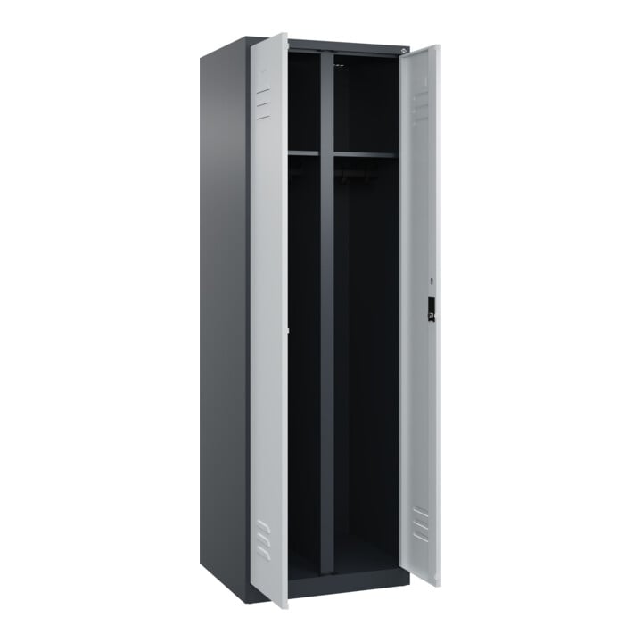 C+P Schwarz-Weiß-Spind Classic PLUS, 2 Abteile, 1850x600x500mm, 7016/7035 Verschluss Zylinderschloss