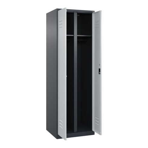 C+P Schwarz-Weiß-Spind Classic PLUS, 2 Abteile, 1850x600x500mm, 7016/7035 Verschluss Zylinderschloss