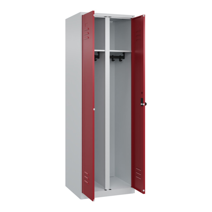 C+P Schwarz-Weiß-Spind Classic PLUS, 2 Abteile, 1850x600x500mm, 7035/3003 Verschluss Sicherheits-Drehriegel