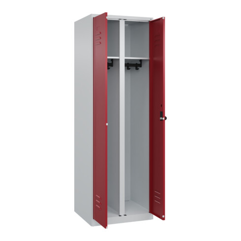 C+P Schwarz-Weiß-Spind Classic PLUS, 2 Abteile, 1850x600x500mm, 7035/3003 Verschluss Sicherheits-Drehriegel
