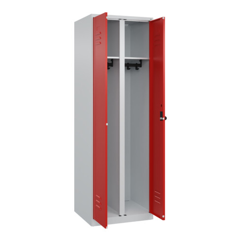 C+P Schwarz-Weiß-Spind Classic PLUS, 2 Abteile, 1850x600x500mm, 7035/3020 Verschluss Sicherheits-Drehriegel