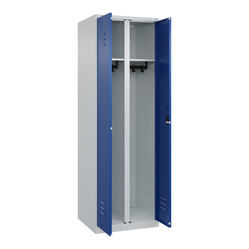 C+P Schwarz-Weiß-Spind Classic PLUS, 2 Abteile, 1850x600x500mm, 7035/5010 Verschluss Zylinderschloss