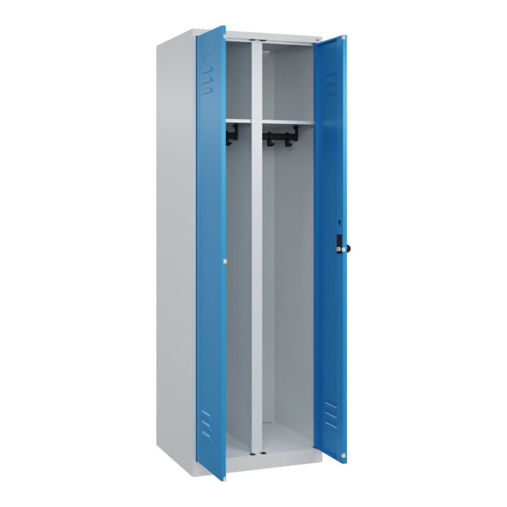 C+P Schwarz-Weiß-Spind Classic PLUS, 2 Abteile, 1850x600x500mm, 7035/5012 Verschluss Sicherheits-Drehriegel