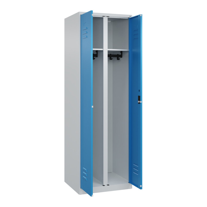 C+P Schwarz-Weiß-Spind Classic PLUS, 2 Abteile, 1850x600x500mm, 7035/5012 Verschluss Zylinderschloss