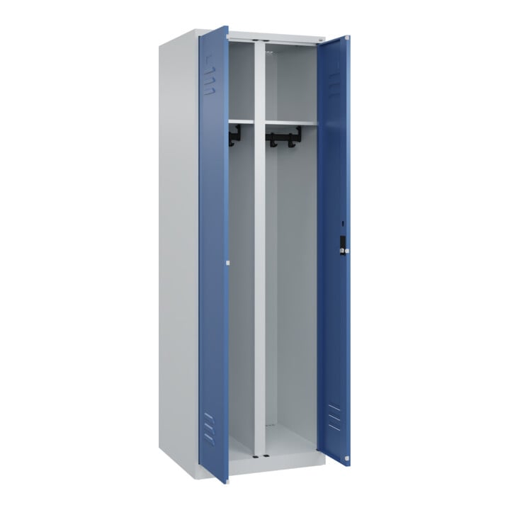 C+P Schwarz-Weiß-Spind Classic PLUS, 2 Abteile, 1850x600x500mm, 7035/5023 Verschluss Zylinderschloss