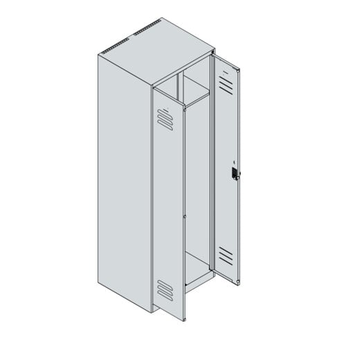 C+P Schwarz-Weiß-Spind Classic PLUS, 2 Abteile, 1850x600x500mm, 7035/5023 Verschluss Zylinderschloss