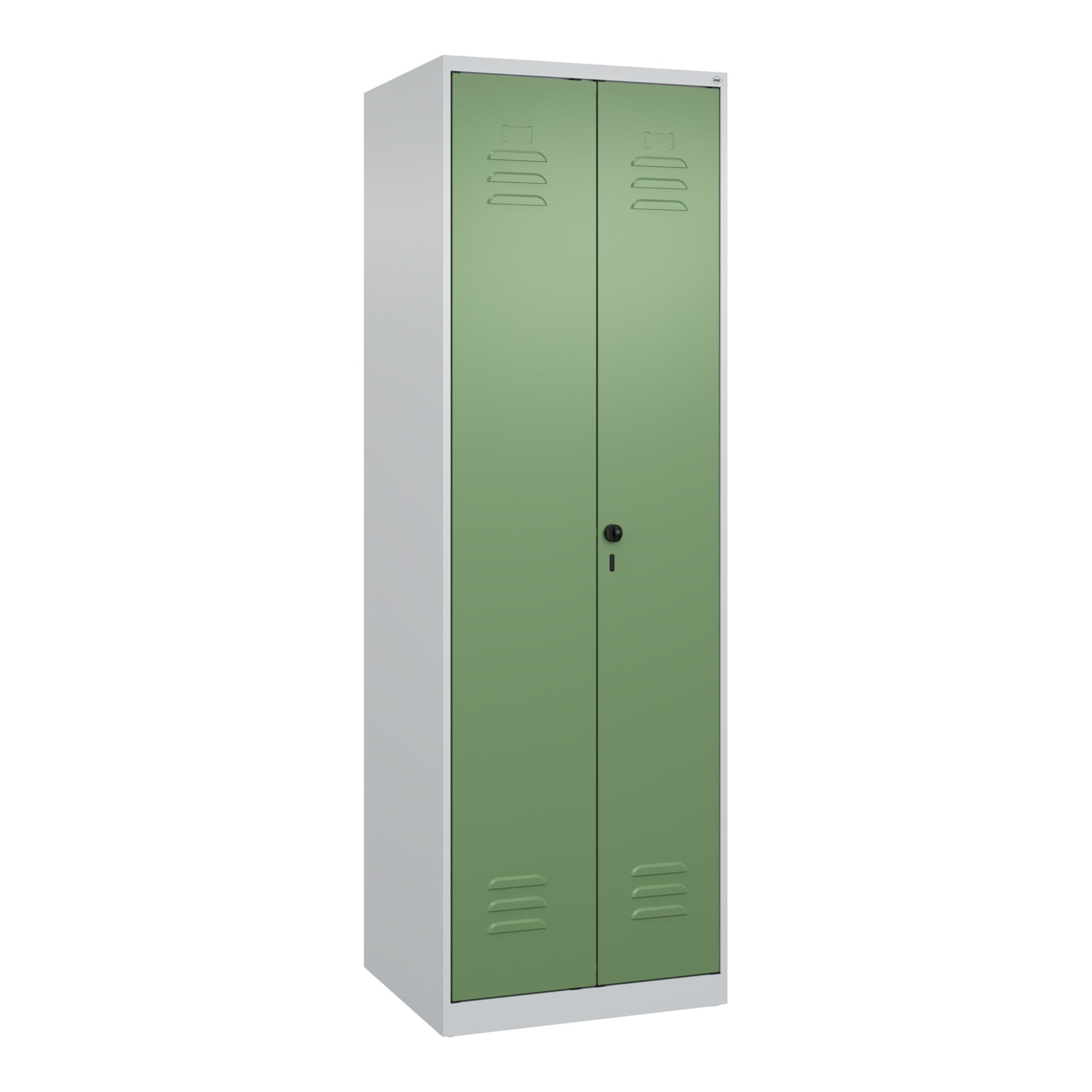 C+P Schwarz-Weiß-Spind Classic PLUS, 2 Abteile, 1850x600x500mm, 7035/6011 Verschluss Sicherheits-Drehriegel ; C + P Möbelsysteme