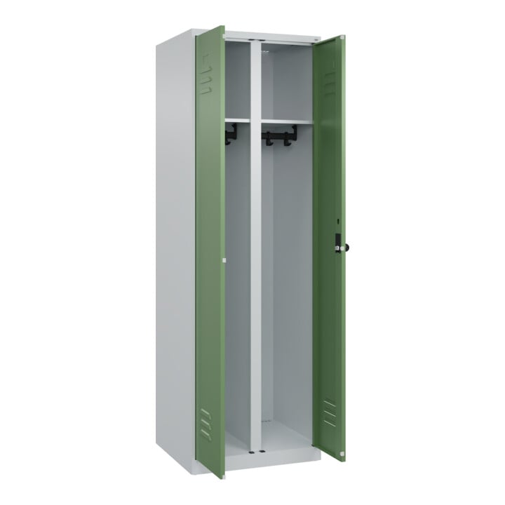 C+P Schwarz-Weiß-Spind Classic PLUS, 2 Abteile, 1850x600x500mm, 7035/6011 Verschluss Sicherheits-Drehriegel