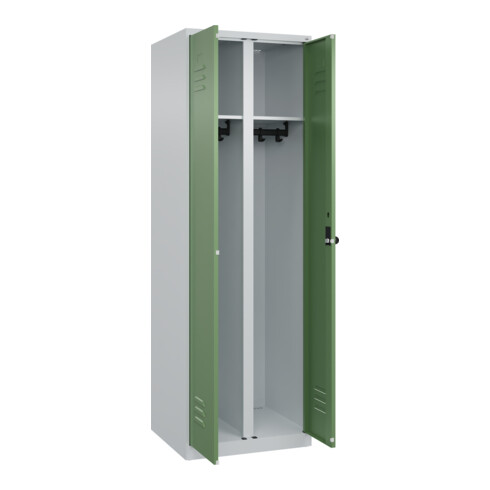 C+P Schwarz-Weiß-Spind Classic PLUS, 2 Abteile, 1850x600x500mm, 7035/6011 Verschluss Sicherheits-Drehriegel