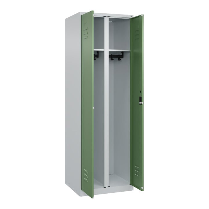 C+P Schwarz-Weiß-Spind Classic PLUS, 2 Abteile, 1850x600x500mm, 7035/6011 Verschluss Zylinderschloss
