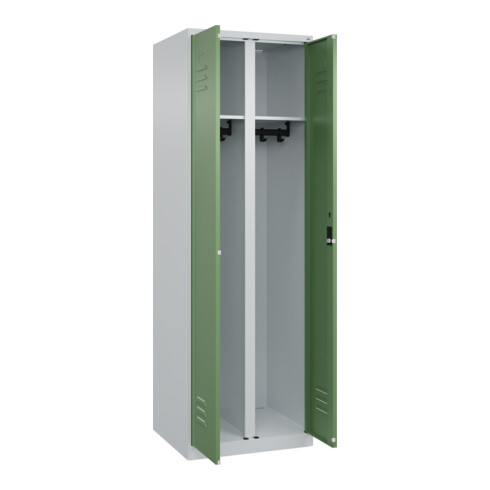C+P Schwarz-Weiß-Spind Classic PLUS, 2 Abteile, 1850x600x500mm, 7035/6011 Verschluss Zylinderschloss