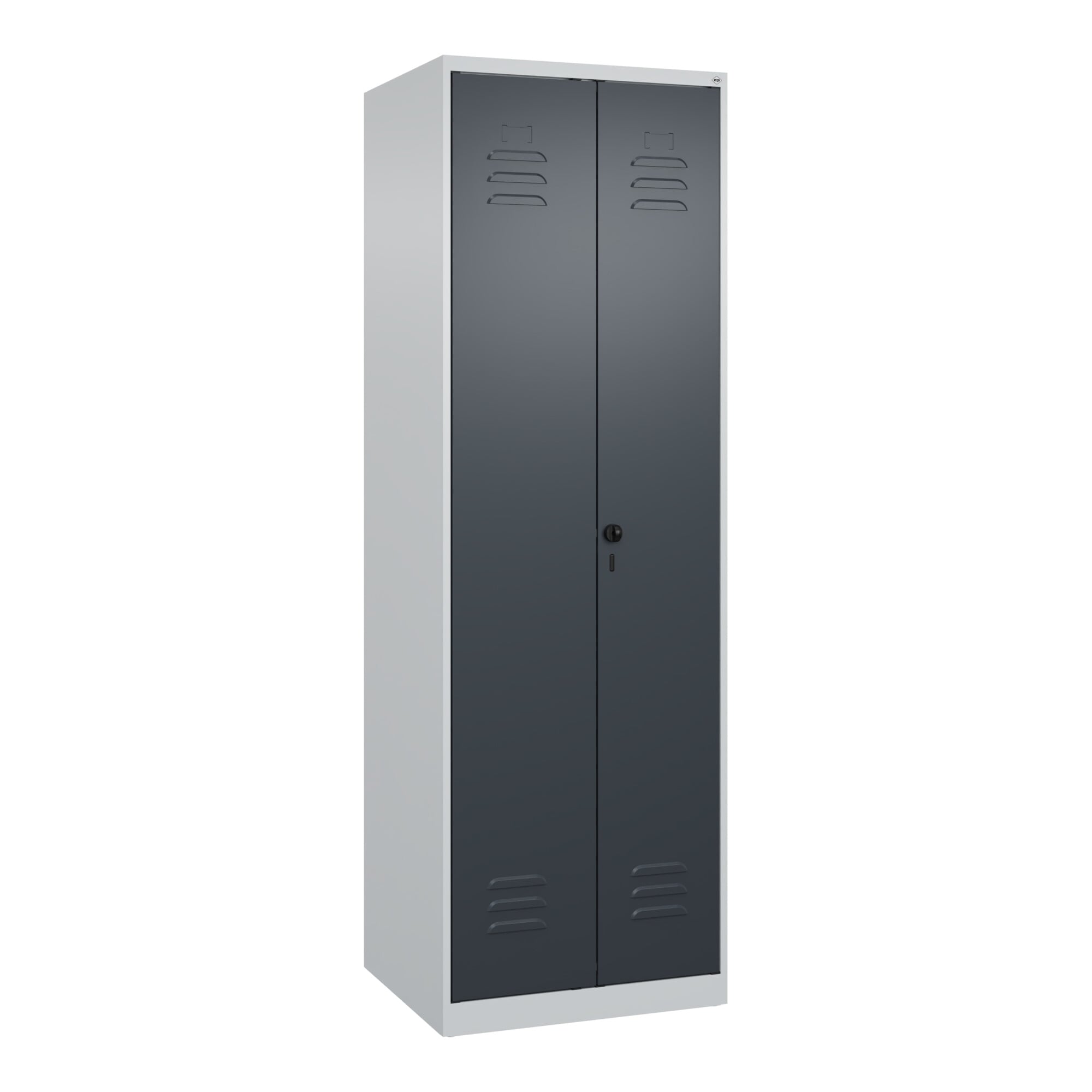 C+P Schwarz-Weiß-Spind Classic PLUS, 2 Abteile, 1850x600x500mm, 7035/7016 Verschluss Sicherheits-Drehriegel ; C + P Möbelsysteme