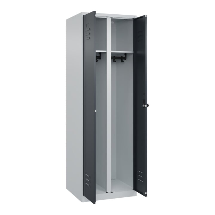C+P Schwarz-Weiß-Spind Classic PLUS, 2 Abteile, 1850x600x500mm, 7035/7016 Verschluss Sicherheits-Drehriegel