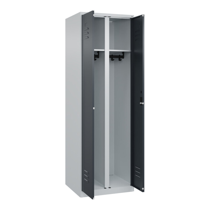 C+P Schwarz-Weiß-Spind Classic PLUS, 2 Abteile, 1850x600x500mm, 7035/7016 Verschluss Zylinderschloss