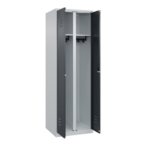 C+P Schwarz-Weiß-Spind Classic PLUS, 2 Abteile, 1850x600x500mm, 7035/7016 Verschluss Zylinderschloss