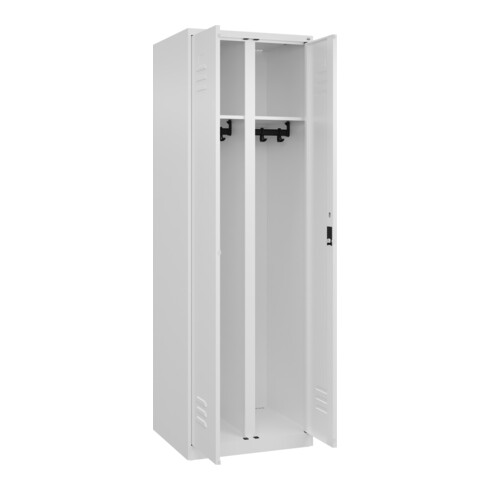 C+P Schwarz-Weiß-Spind Classic PLUS, 2 Abteile, 1850x600x500mm, 9016/9016 Verschluss Zylinderschloss