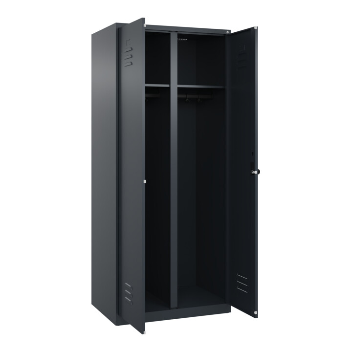 C+P Schwarz-Weiß-Spind Classic PLUS, 2 Abteile, 1850x800x500mm, 7016/7016 Verschluss Sicherheits-Drehriegel