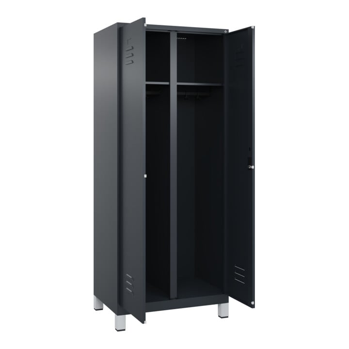 C+P Schwarz-Weiß-Spind Classic PLUS, 2 Abteile, 1850x800x500mm, 7016/7016 Verschluss Zylinderschloss