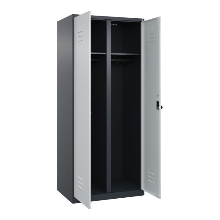 C+P Schwarz-Weiß-Spind Classic PLUS, 2 Abteile, 1850x800x500mm, 7016/7035 Verschluss Sicherheits-Drehriegel