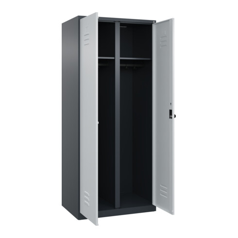 C+P Schwarz-Weiß-Spind Classic PLUS, 2 Abteile, 1850x800x500mm, 7016/7035 Verschluss Sicherheits-Drehriegel
