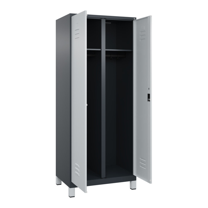 C+P Schwarz-Weiß-Spind Classic PLUS, 2 Abteile, 1850x800x500mm, 7016/7035 Verschluss Zylinderschloss
