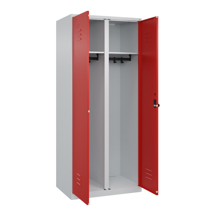 C+P Schwarz-Weiß-Spind Classic PLUS, 2 Abteile, 1850x800x500mm, 7035/3020 Verschluss Sicherheits-Drehriegel
