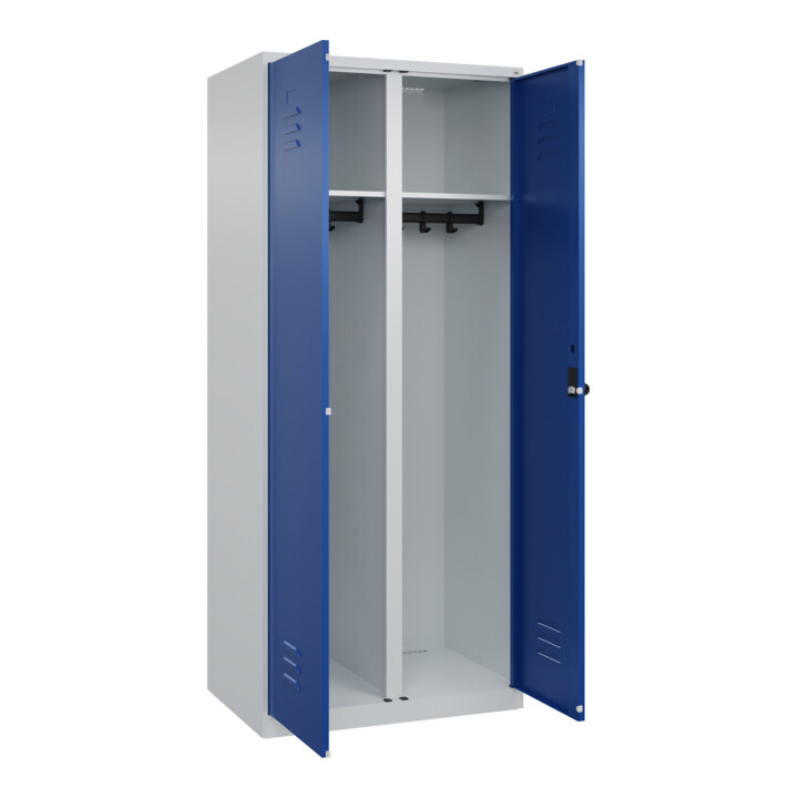 C+P Schwarz-Weiß-Spind Classic PLUS, 2 Abteile, 1850x800x500mm, 7035/5010 Verschluss Sicherheits-Drehriegel