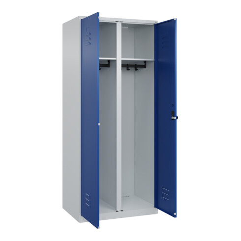 C+P Schwarz-Weiß-Spind Classic PLUS, 2 Abteile, 1850x800x500mm, 7035/5010 Verschluss Sicherheits-Drehriegel