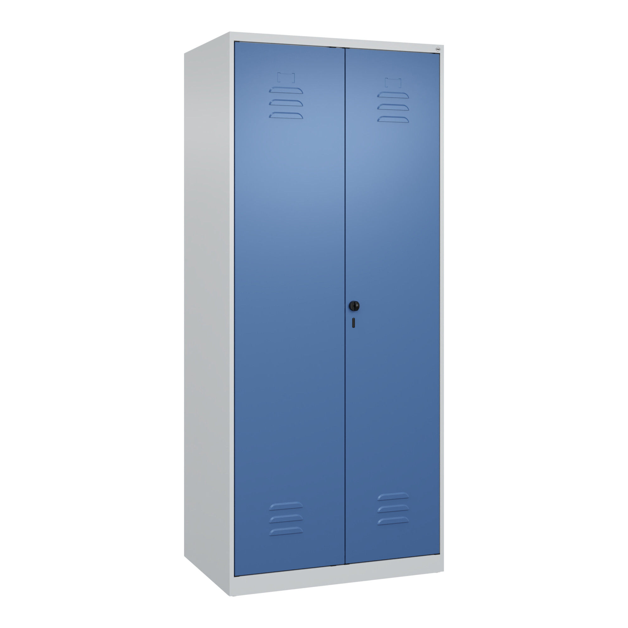C+P Schwarz-Weiß-Spind Classic PLUS, 2 Abteile, 1850x800x500mm, 7035/5023 Verschluss Sicherheits-Drehriegel ; C + P Möbelsysteme