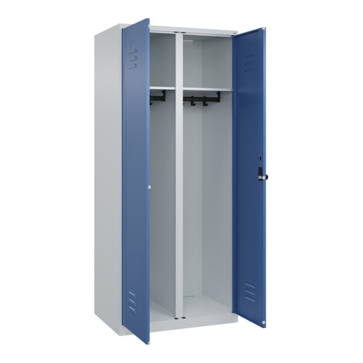 C+P Schwarz-Weiß-Spind Classic PLUS, 2 Abteile, 1850x800x500mm, 7035/5023 Verschluss Sicherheits-Drehriegel