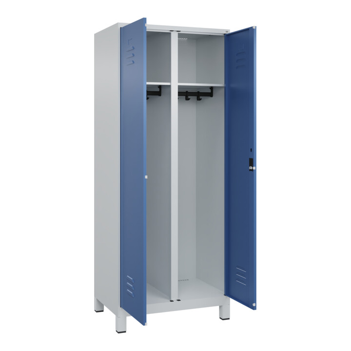 C+P Schwarz-Weiß-Spind Classic PLUS, 2 Abteile, 1850x800x500mm, 7035/5023 Verschluss Zylinderschloss
