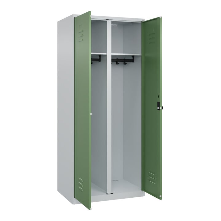 C+P Schwarz-Weiß-Spind Classic PLUS, 2 Abteile, 1850x800x500mm, 7035/6011 Verschluss Sicherheits-Drehriegel