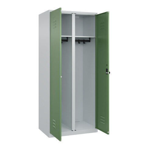 C+P Schwarz-Weiß-Spind Classic PLUS, 2 Abteile, 1850x800x500mm, 7035/6011 Verschluss Sicherheits-Drehriegel