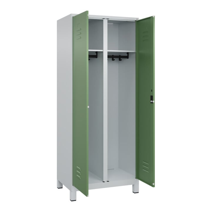 C+P Schwarz-Weiß-Spind Classic PLUS, 2 Abteile, 1850x800x500mm, 7035/6011 Verschluss Zylinderschloss