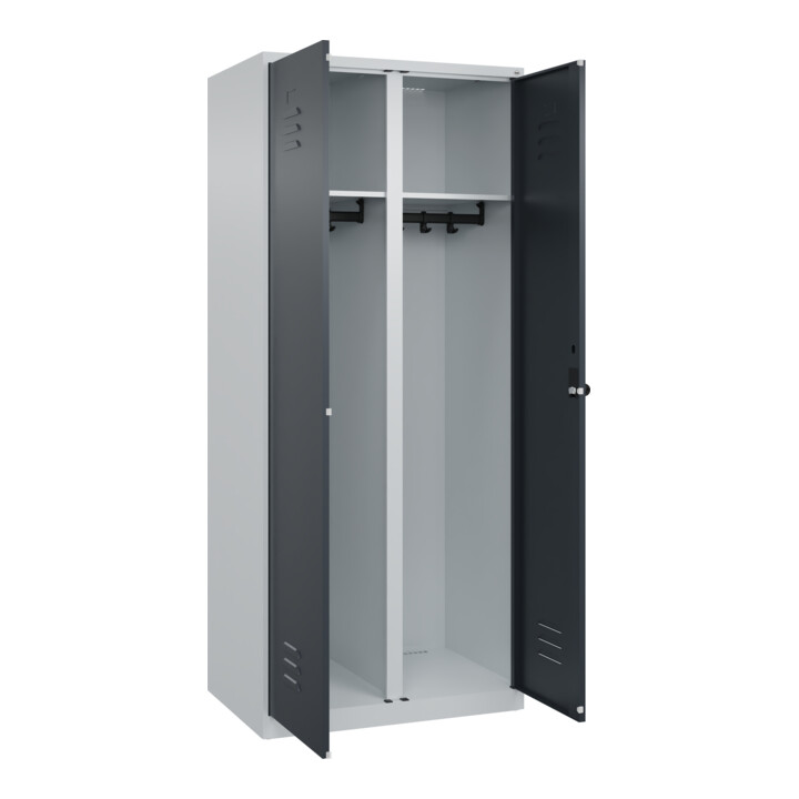 C+P Schwarz-Weiß-Spind Classic PLUS, 2 Abteile, 1850x800x500mm, 7035/7016 Verschluss Sicherheits-Drehriegel