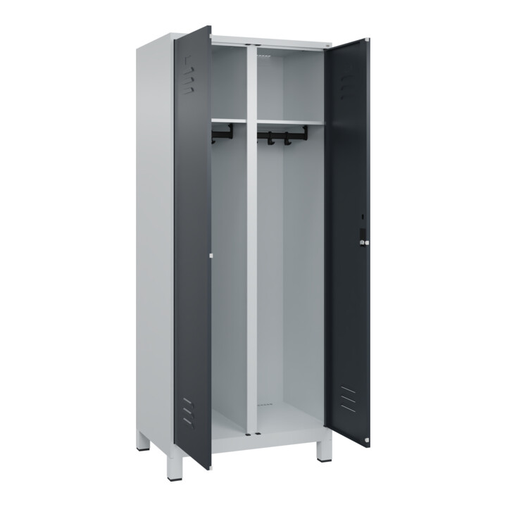 C+P Schwarz-Weiß-Spind Classic PLUS, 2 Abteile, 1850x800x500mm, 7035/7016 Verschluss Zylinderschloss