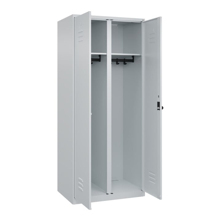 C+P Schwarz-Weiß-Spind Classic PLUS, 2 Abteile, 1850x800x500mm, 7035/7035 Verschluss Sicherheits-Drehriegel