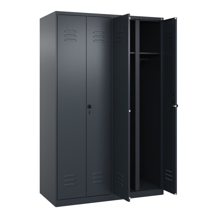 C+P Schwarz-Weiß-Spind Classic PLUS, 4 Abteile, 1850x1200x500mm, 7016/7016 Verschluss Sicherheits-Drehriegel